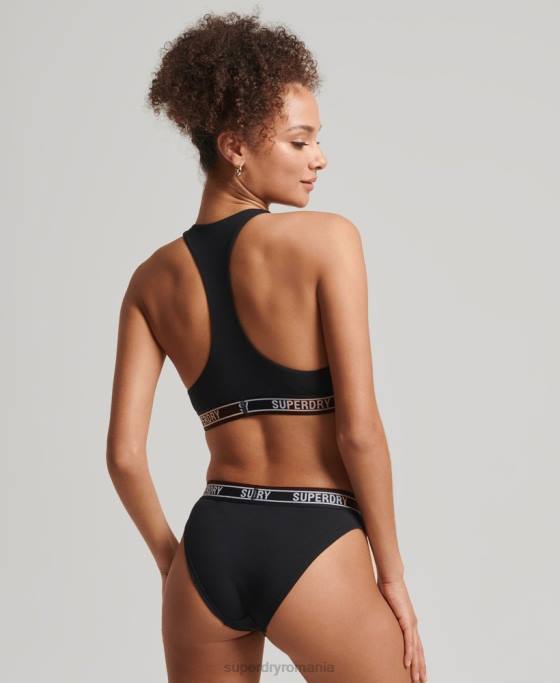 Superdry slip de bikini din bumbac organic cu mai multe sigle îmbrăcăminte negru femei JX0Z6543