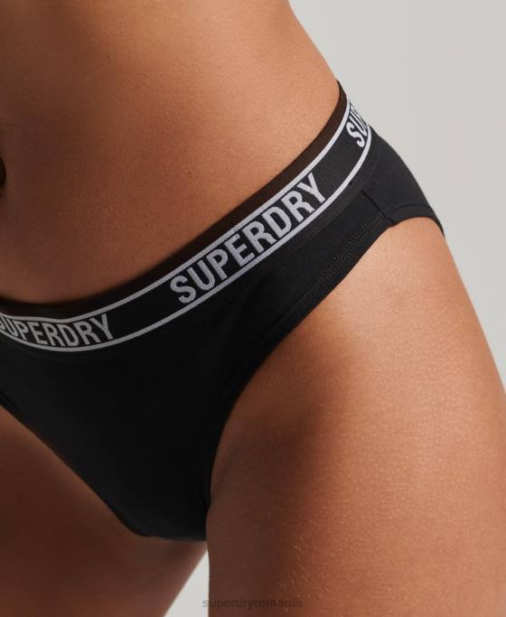 Superdry slip de bikini din bumbac organic cu mai multe sigle îmbrăcăminte negru femei JX0Z6543