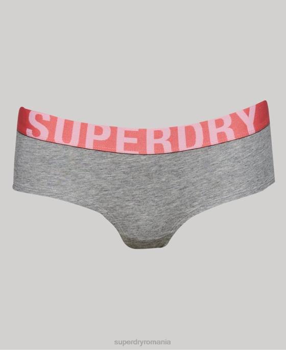Superdry slip hipster cu logo mare din bumbac organic îmbrăcăminte gri deschis femei JX0Z6568