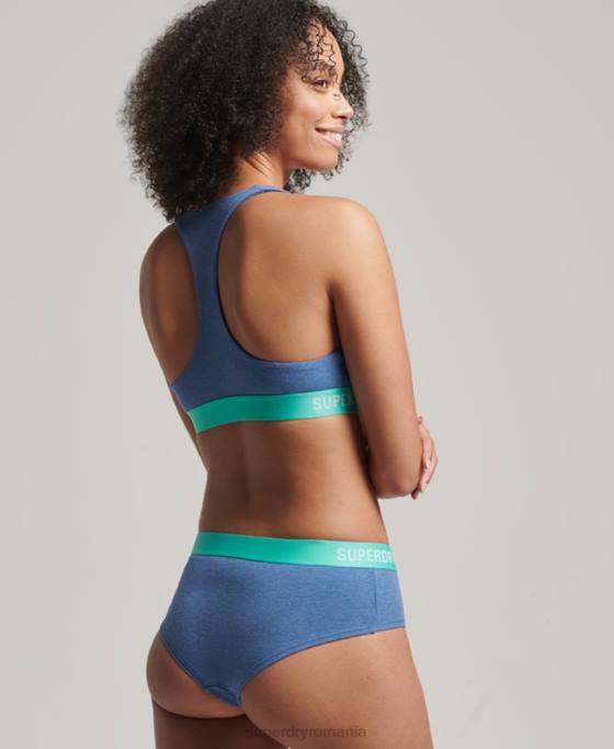 Superdry slip hipster din bumbac organic cu logo offset îmbrăcăminte albastru femei JX0Z6560