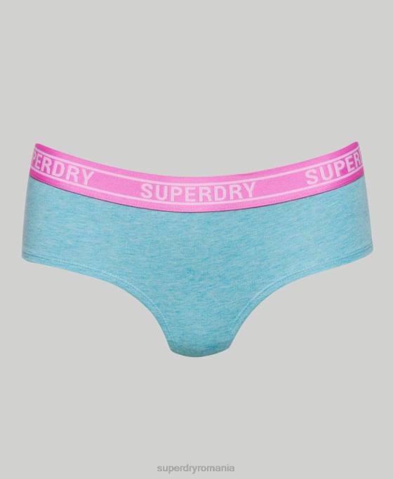 Superdry slip hipster din bumbac organic cu mai multe sigle îmbrăcăminte albastru femei JX0Z6551