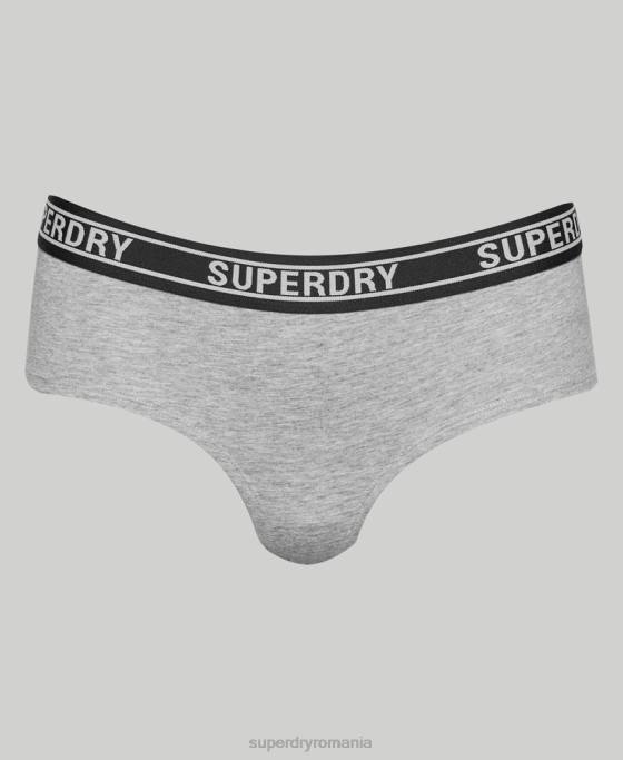 Superdry slip hipster din bumbac organic cu mai multe sigle îmbrăcăminte gri deschis femei JX0Z6558