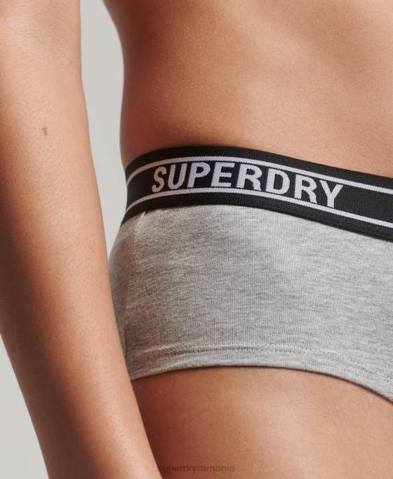 Superdry slip hipster din bumbac organic cu mai multe sigle îmbrăcăminte gri deschis femei JX0Z6558