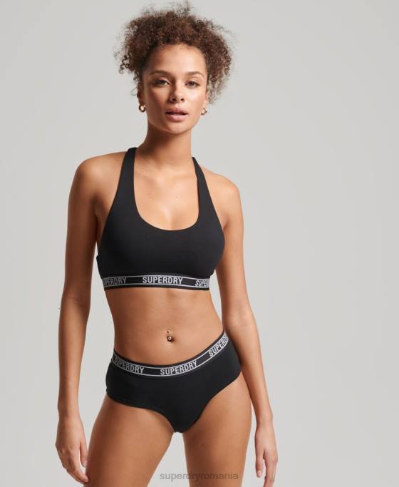 Superdry slip hipster din bumbac organic cu mai multe sigle îmbrăcăminte negru femei JX0Z6648