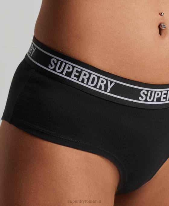 Superdry slip hipster din bumbac organic cu mai multe sigle îmbrăcăminte negru femei JX0Z6648