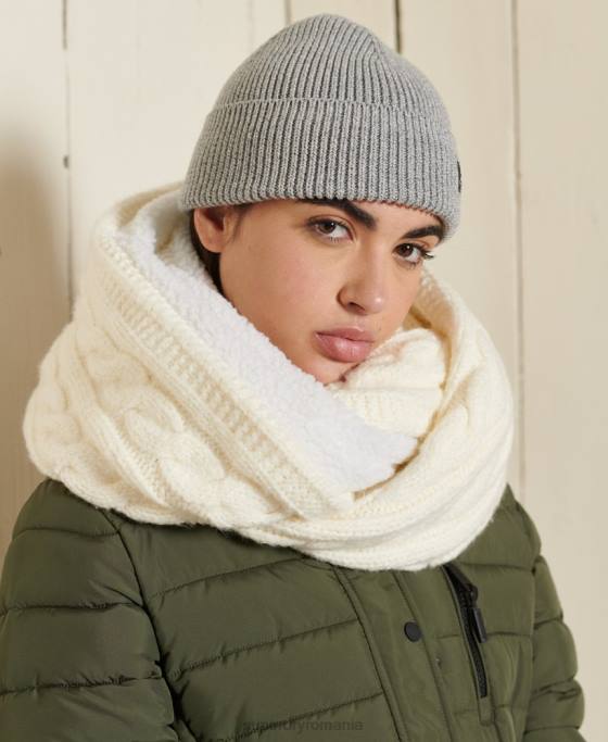 Superdry snood de cablu din tweed accesorii alb femei JX0Z4305