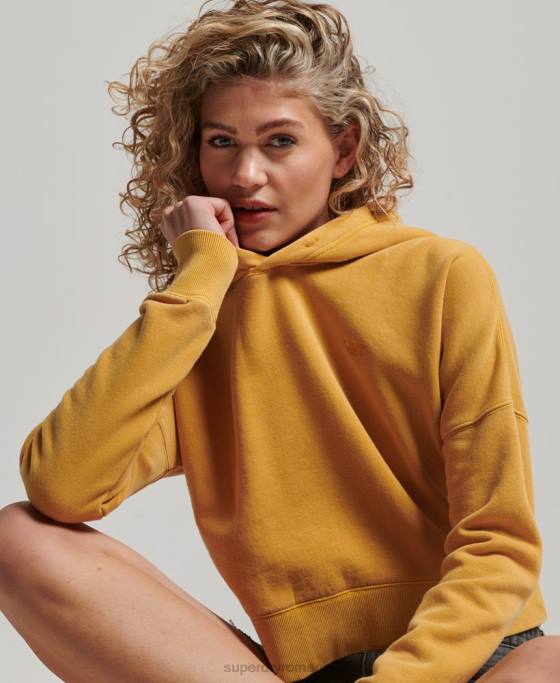 Superdry spălați hanoracul crop îmbrăcăminte aur femei JX0Z3411