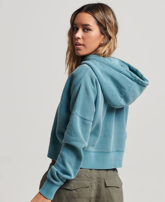 Superdry spălați hanoracul crop îmbrăcăminte turcoaz femei JX0Z3407