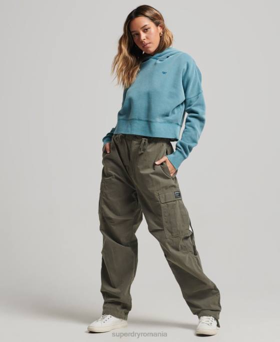 Superdry spălați hanoracul crop îmbrăcăminte turcoaz femei JX0Z3407