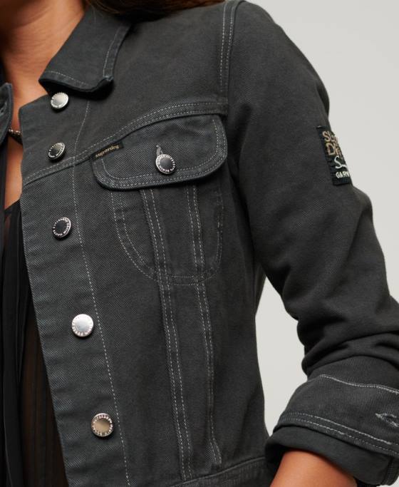 Superdry st tropez workwear crop sacou îmbrăcăminte gri inchis femei JX0Z2004