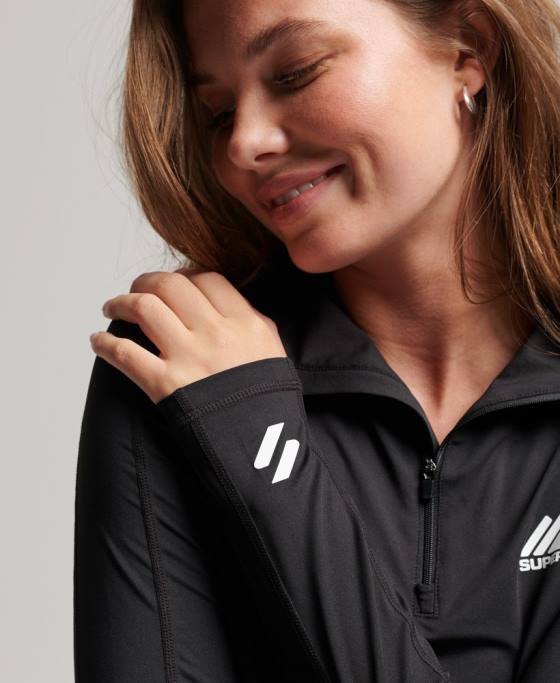 Superdry strat de bază cu jumătate de fermoar îmbrăcăminte negru femei JX0Z2966