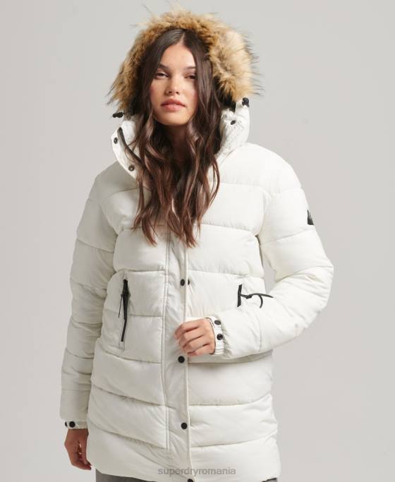 Superdry strat mijlociu cu glugă îmbrăcăminte alb femei JX0Z3586