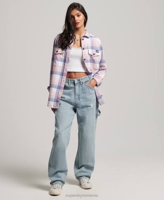 Superdry supracămașă cu carouri vintage îmbrăcăminte roz femei JX0Z1958