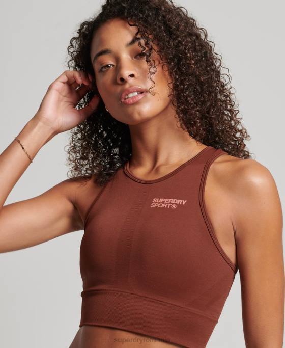Superdry sutien cu miez fără cusături cu impact mediu îmbrăcăminte maro femei JX0Z4184