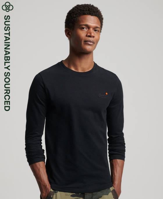 Superdry top brodat vintage din bumbac organic îmbrăcăminte negru bărbați JX0Z1528