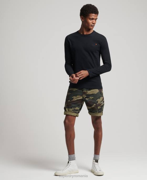 Superdry top brodat vintage din bumbac organic îmbrăcăminte negru bărbați JX0Z1528