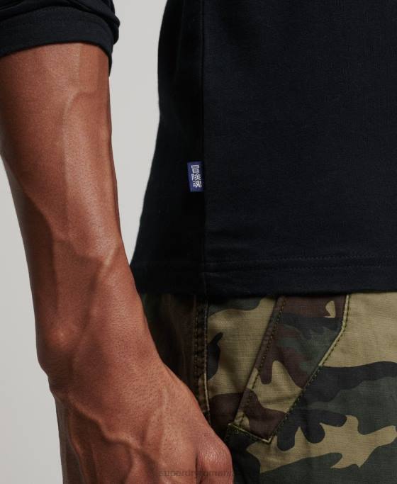 Superdry top brodat vintage din bumbac organic îmbrăcăminte negru bărbați JX0Z1528