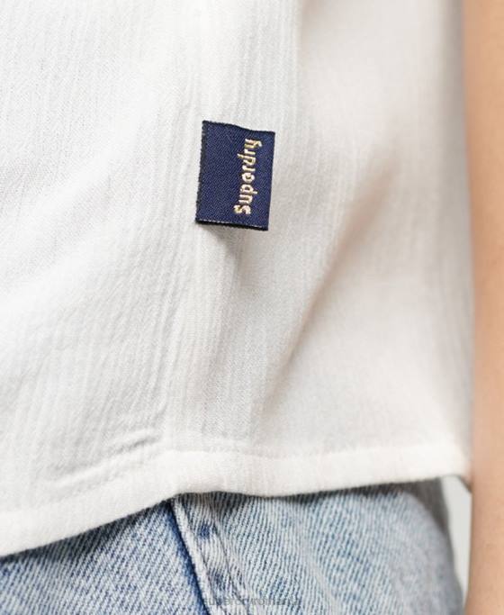 Superdry top brodat îmbrăcăminte alb femei JX0Z2057