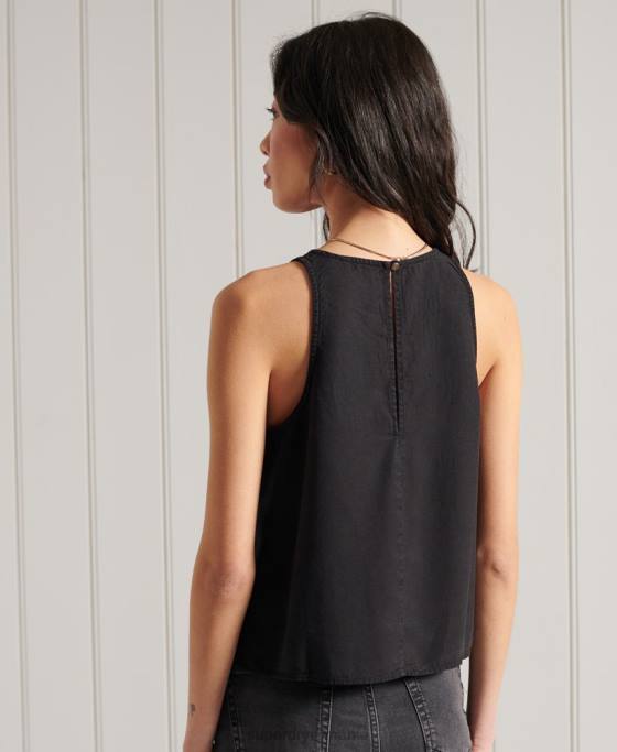 Superdry top brodat îmbrăcăminte negru femei JX0Z3067