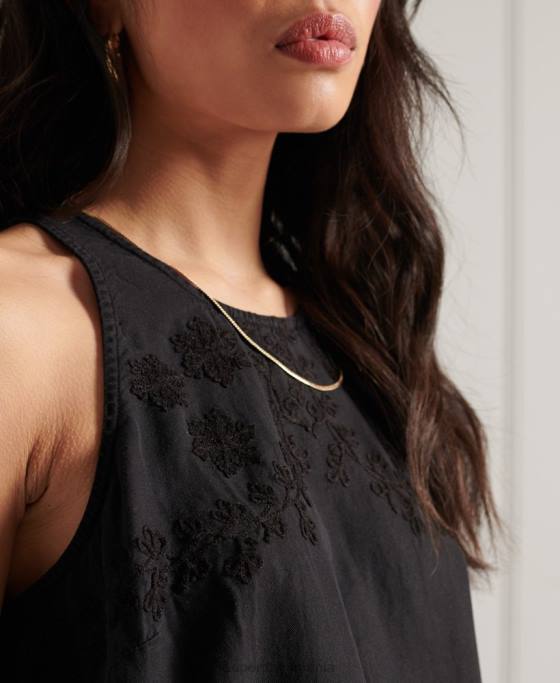 Superdry top brodat îmbrăcăminte negru femei JX0Z3067