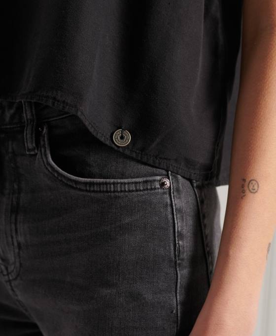 Superdry top brodat îmbrăcăminte negru femei JX0Z3067