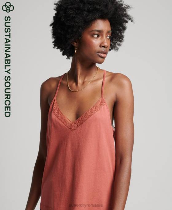 Superdry top cami cu dantela din bumbac organic îmbrăcăminte portocale femei JX0Z3023