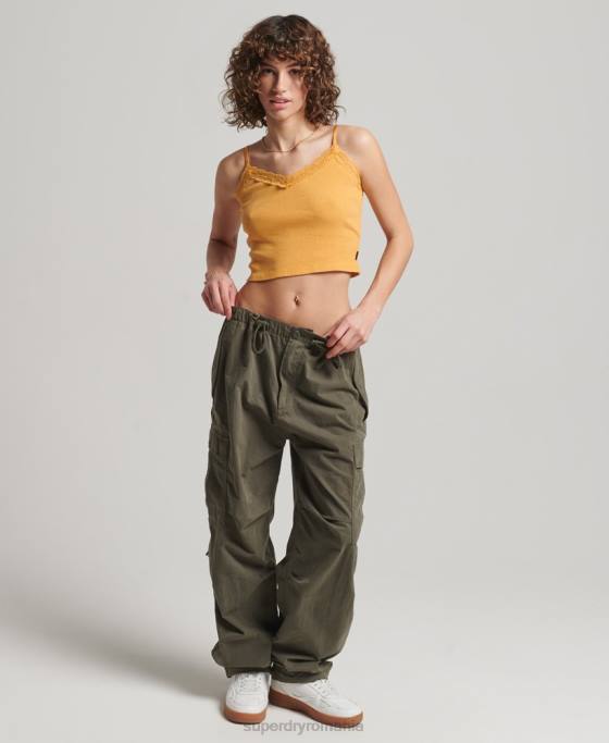 Superdry top cami cu dantelă din coastă îmbrăcăminte galben femei JX0Z2350