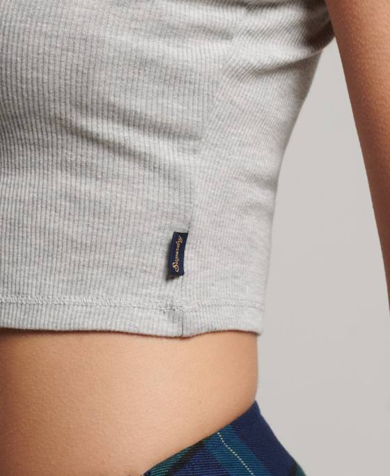 Superdry top cami cu dantelă din coastă îmbrăcăminte gri femei JX0Z2347