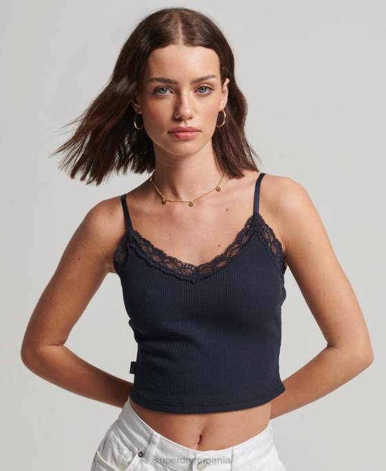 Superdry top cami cu dantelă din coastă îmbrăcăminte marina femei JX0Z1955