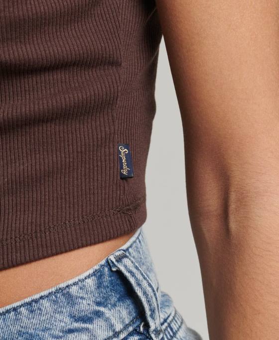 Superdry top cami cu dantelă din coastă îmbrăcăminte maro femei JX0Z2326