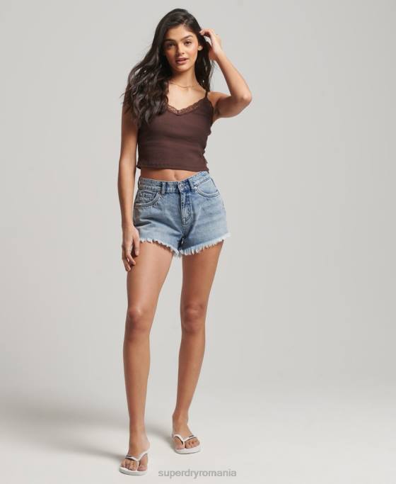 Superdry top cami cu dantelă din coastă îmbrăcăminte maro femei JX0Z2326