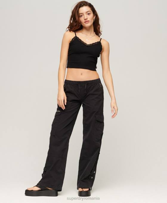 Superdry top cami cu dantelă din coastă îmbrăcăminte negru femei JX0Z2098