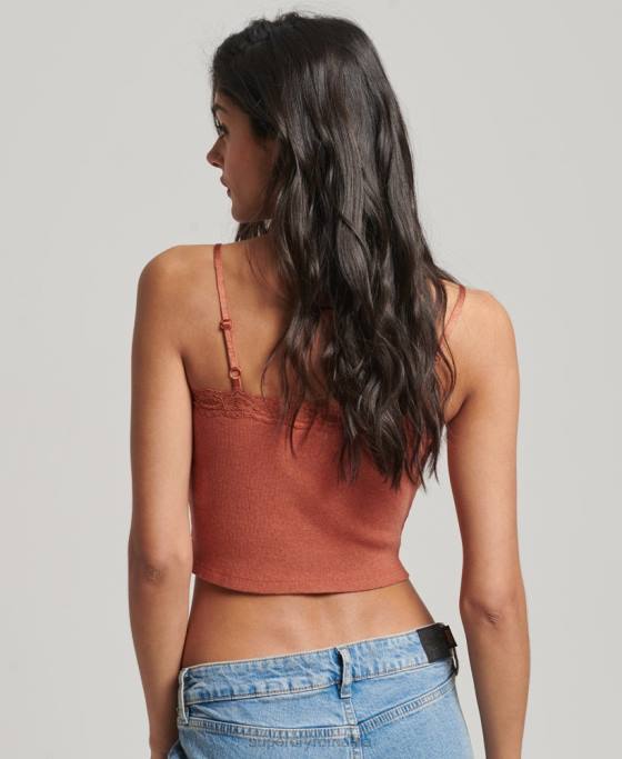 Superdry top cami cu dantelă din coastă îmbrăcăminte portocale femei JX0Z1968
