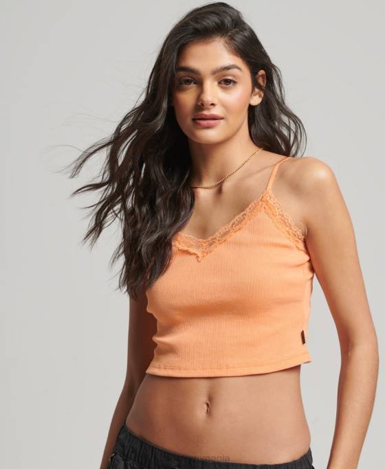 Superdry top cami cu dantelă din coastă îmbrăcăminte portocale femei JX0Z2329