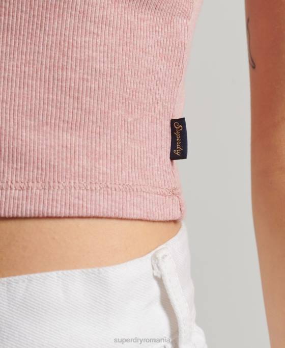 Superdry top cami cu dantelă din coastă îmbrăcăminte roz femei JX0Z2335