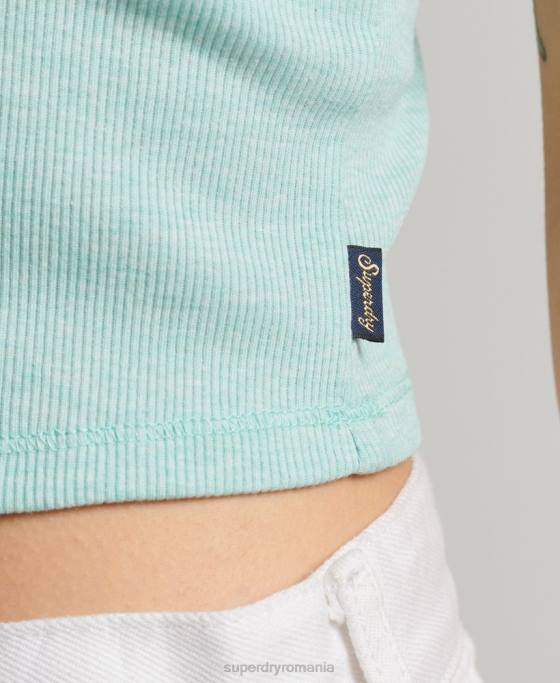 Superdry top cami cu dantelă din coastă îmbrăcăminte verde femei JX0Z2325