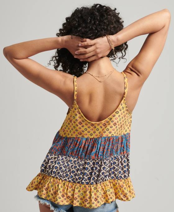 Superdry top cami cu etaje vintage îmbrăcăminte aur femei JX0Z3063