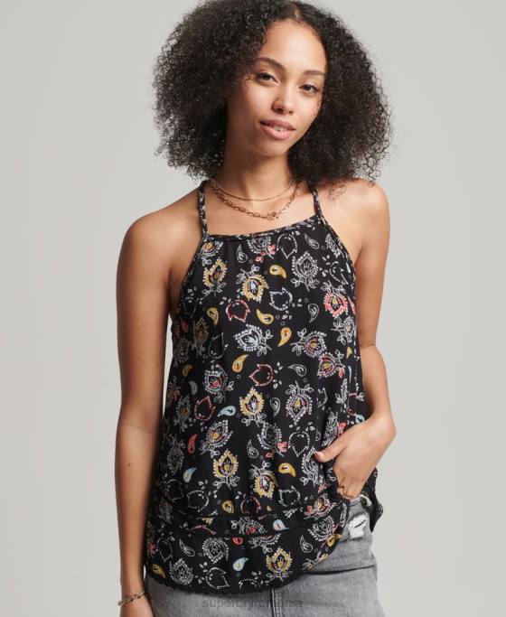 Superdry top cami de plajă vintage îmbrăcăminte negru femei JX0Z6746