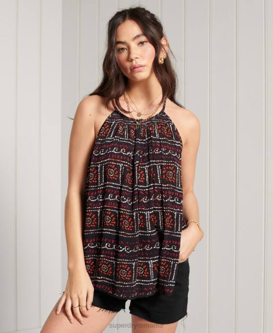 Superdry top cami de plajă îmbrăcăminte negru femei JX0Z3064