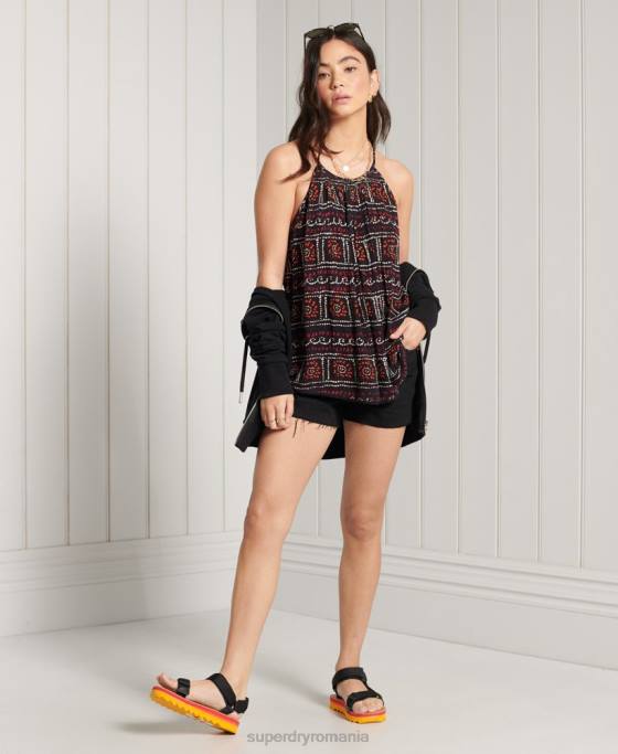 Superdry top cami de plajă îmbrăcăminte negru femei JX0Z3064