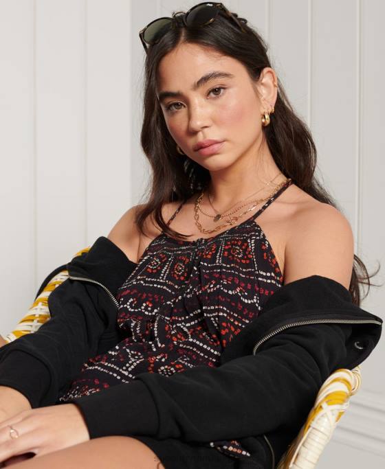 Superdry top cami de plajă îmbrăcăminte negru femei JX0Z3064