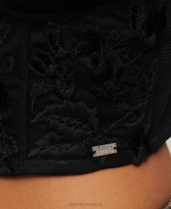 Superdry top corset brodat floral îmbrăcăminte gri inchis femei JX0Z2039