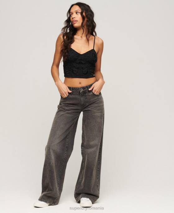 Superdry top corset brodat floral îmbrăcăminte gri inchis femei JX0Z2039