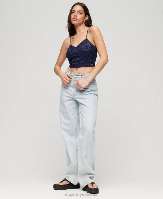 Superdry top corset brodat floral îmbrăcăminte marina femei JX0Z2872