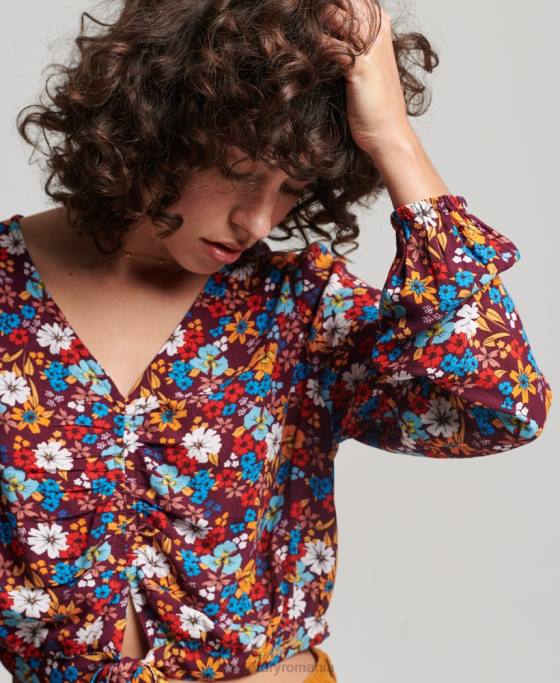 Superdry top cu cravată vintage îmbrăcăminte maro femei JX0Z2956