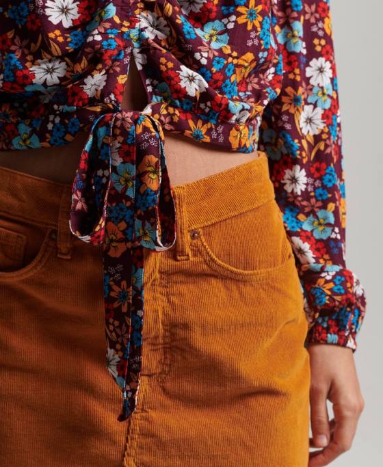 Superdry top cu cravată vintage îmbrăcăminte maro femei JX0Z2956