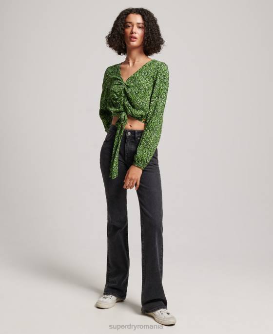 Superdry top cu cravată vintage îmbrăcăminte verde femei JX0Z2952