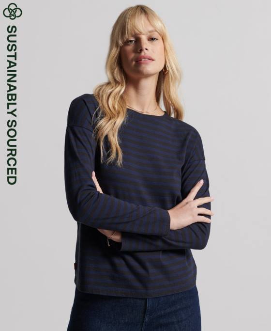 Superdry top cu dungi grele din bumbac organic îmbrăcăminte gri deschis femei JX0Z3054