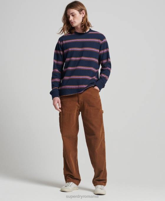 Superdry top cu dungi vintage din bumbac organic îmbrăcăminte marina bărbați JX0Z1471