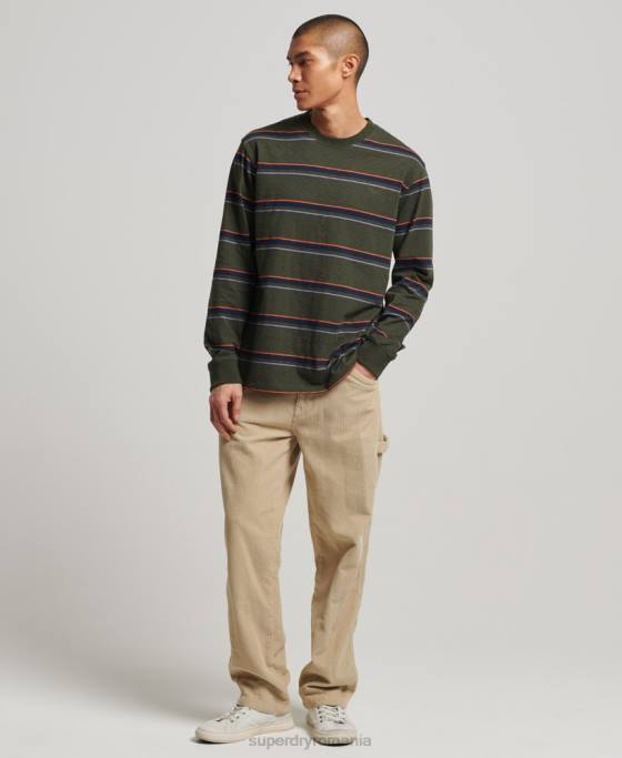 Superdry top cu dungi vintage din bumbac organic îmbrăcăminte verde bărbați JX0Z1480